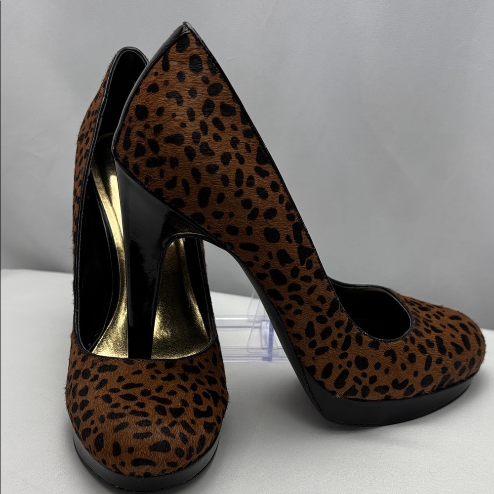 Via Neroli Brown Leopard Print Pony Hair Platform Party Pump W Sz9 #0243